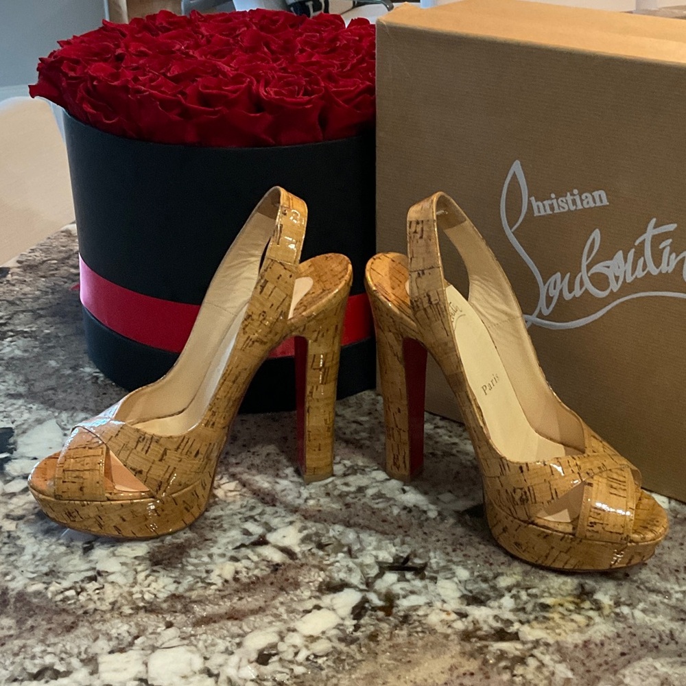 Christian Louboutin Cork Peep-Toe Heels - Picture 4 of 8